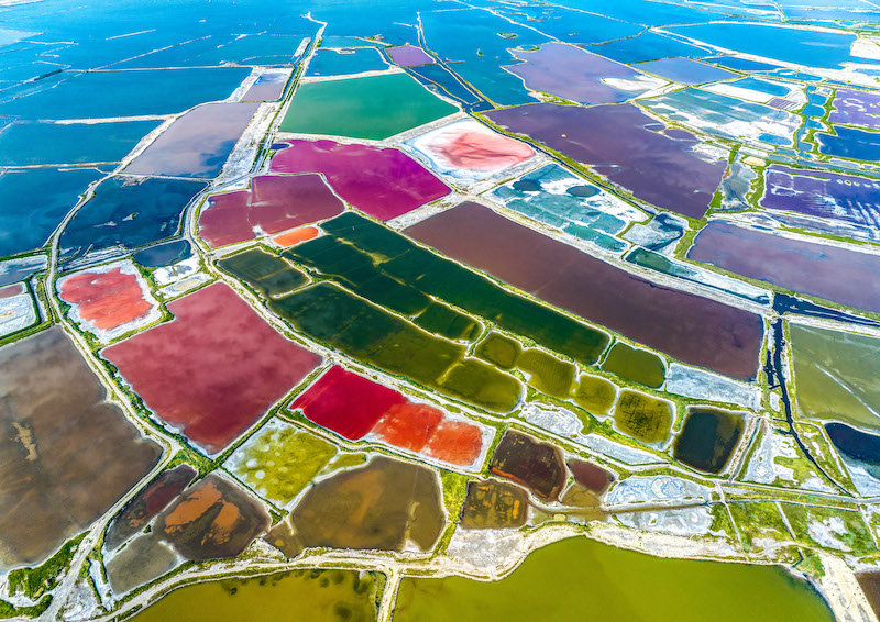 初秋鹽湖色斑斕
空中俯瞰,宛如巨型調色板,美不勝收。