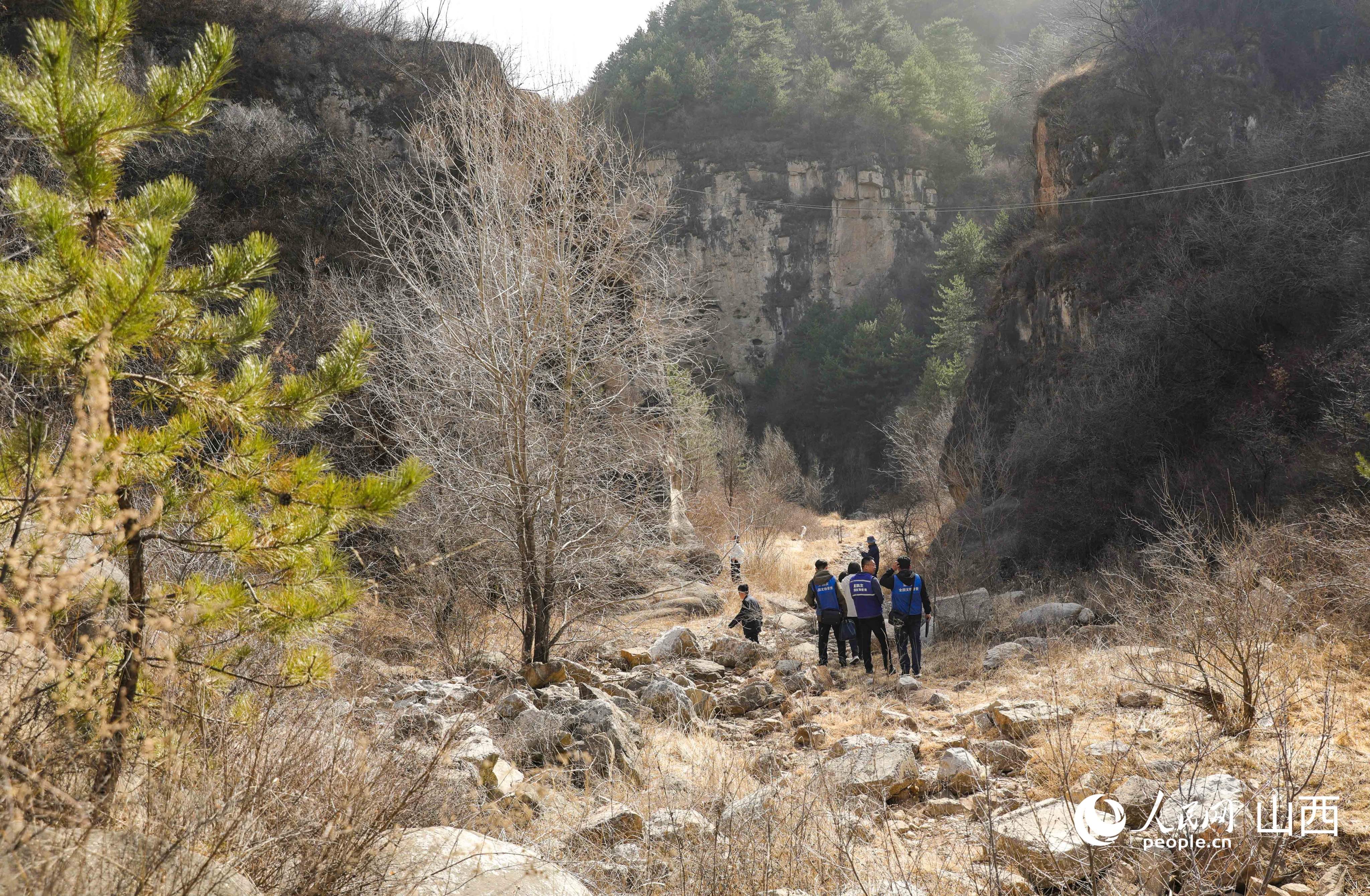在深山里前行的普查隊員。人民網記者 王帆攝